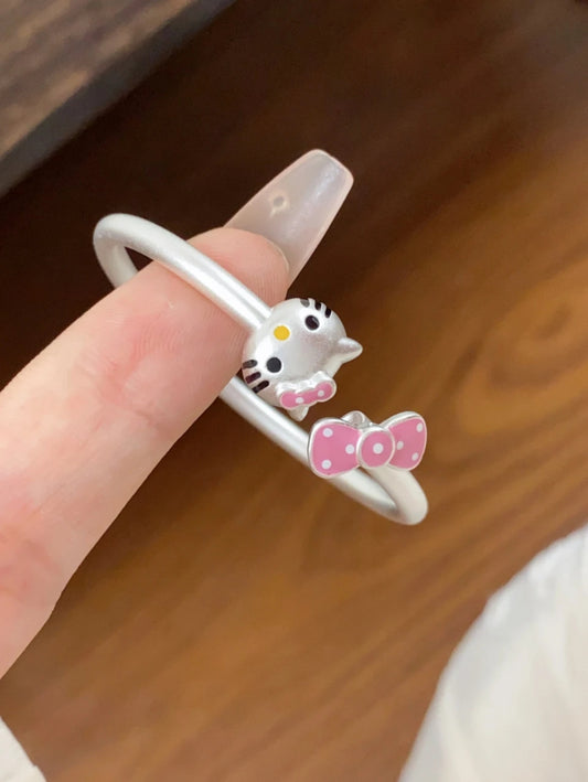 Dotted Bow Kitty Bangle Bracelet
