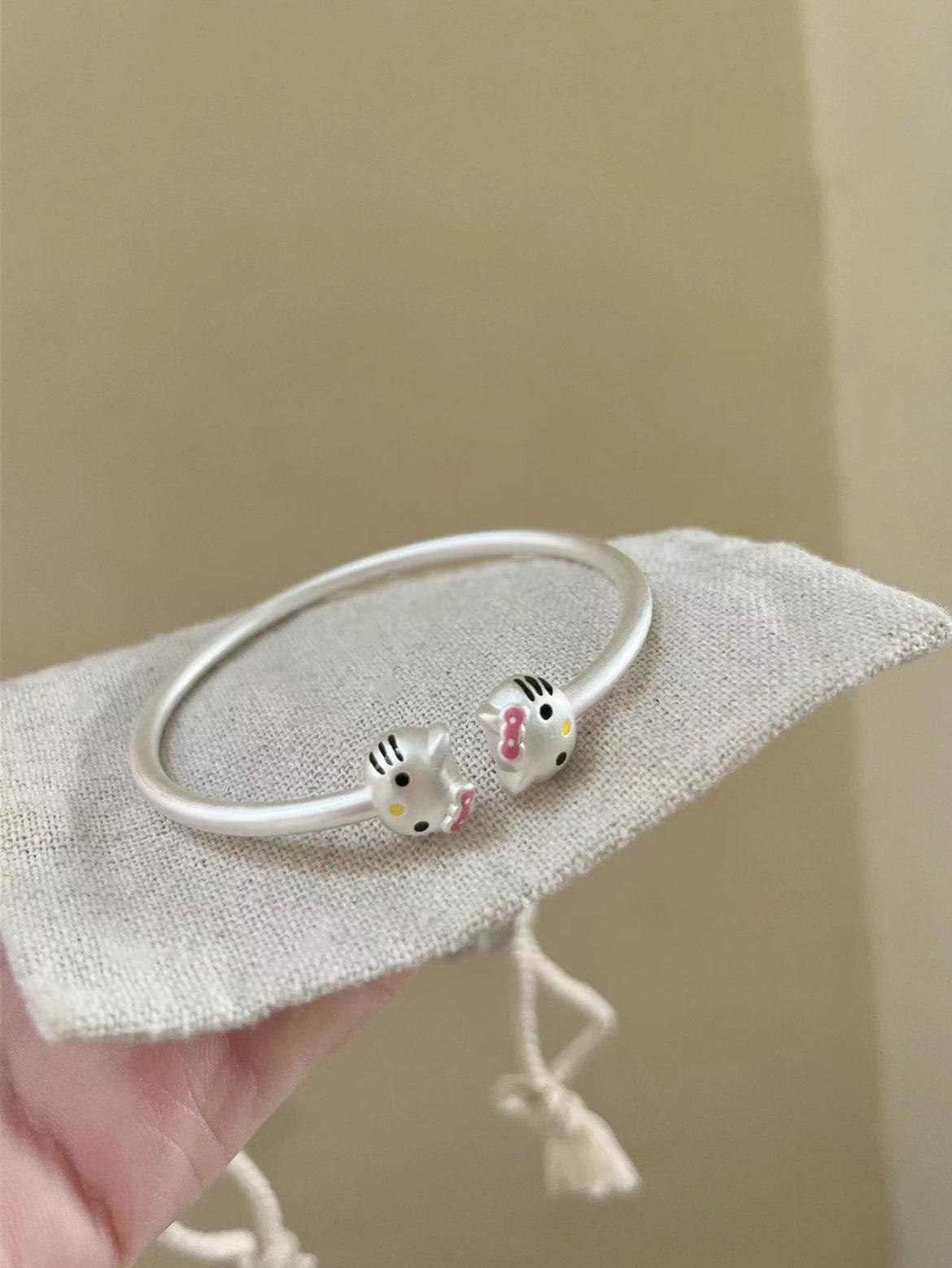 Dotted Bow Kitty Bangle Bracelet