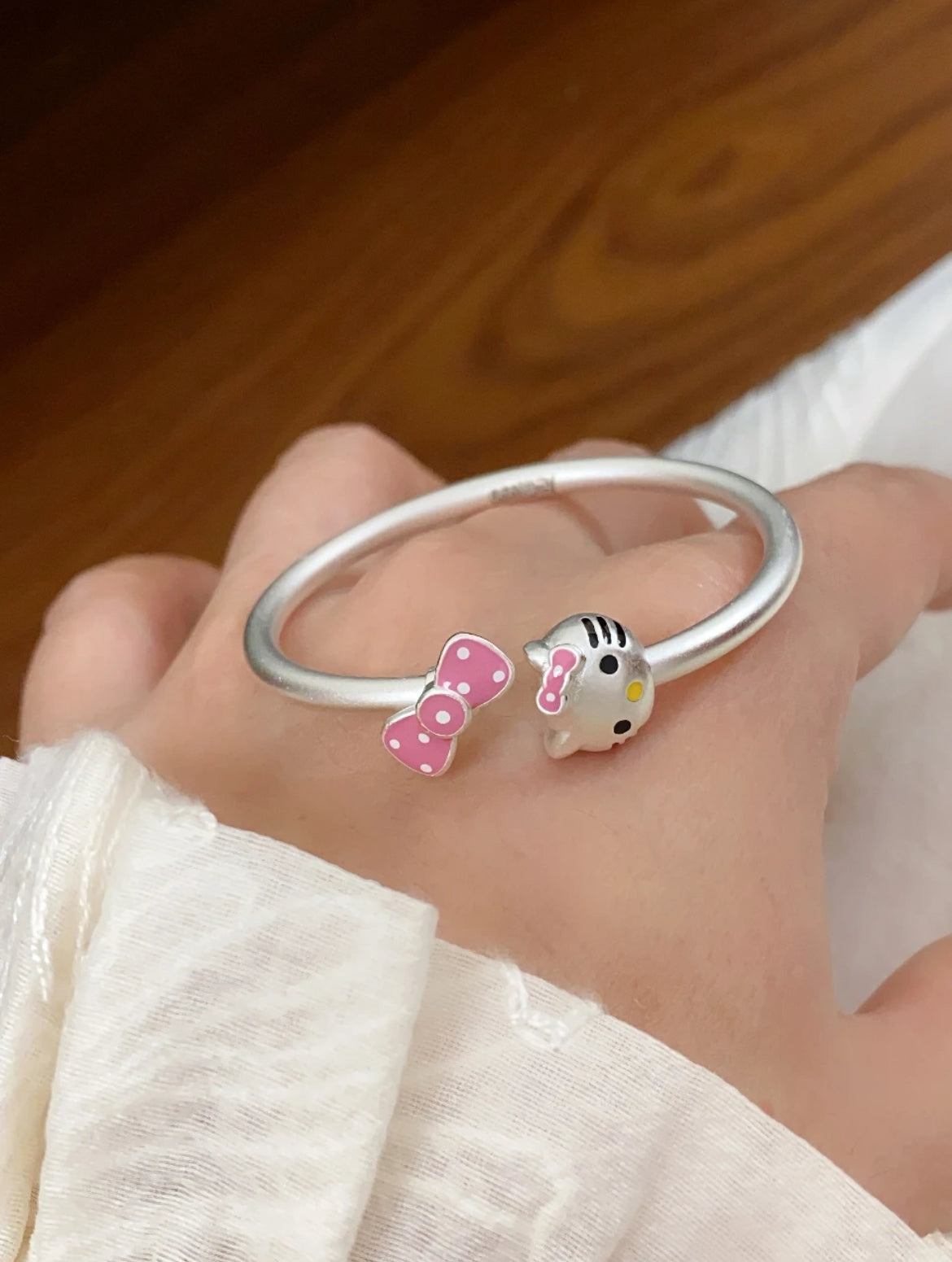 Dotted Bow Kitty Bangle Bracelet