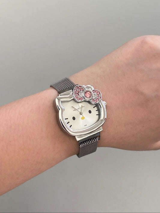 Silver Kitty Charm Watch