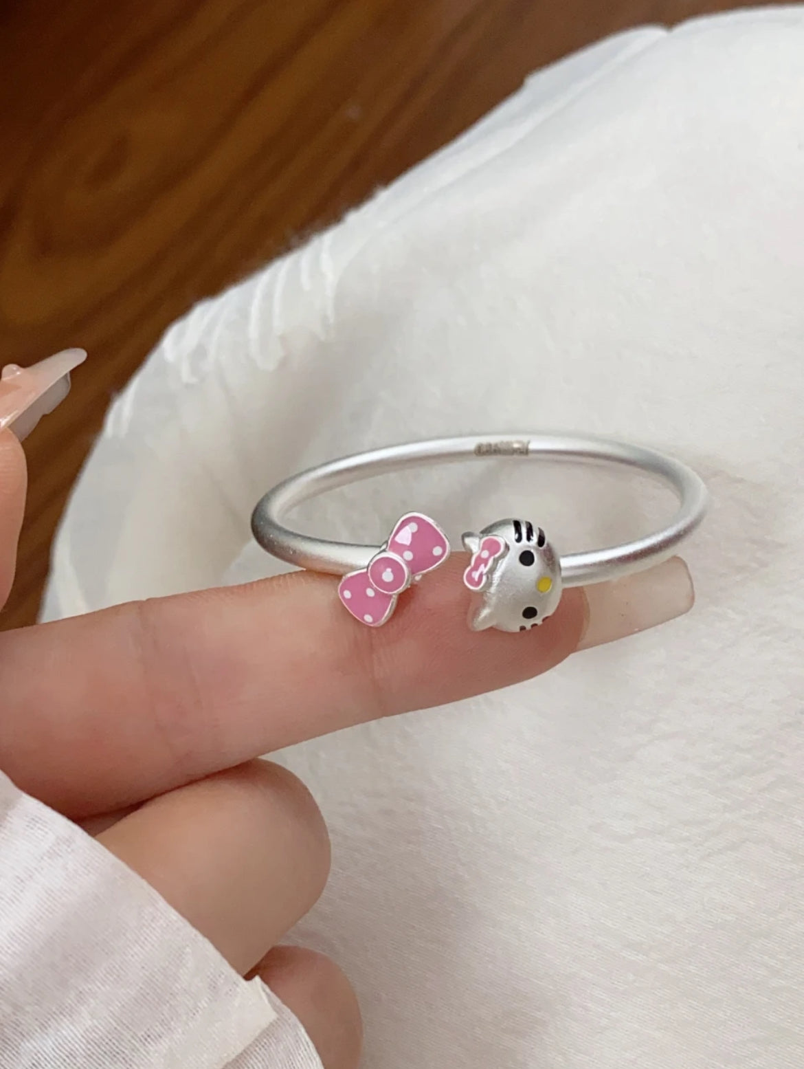 Dotted Bow Kitty Bangle Bracelet